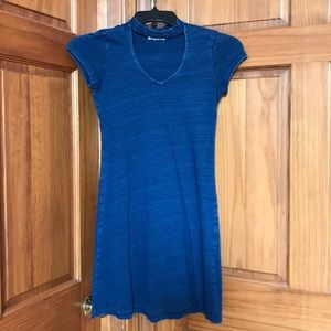 Short sleeve heather blue dress w/ choker neckline